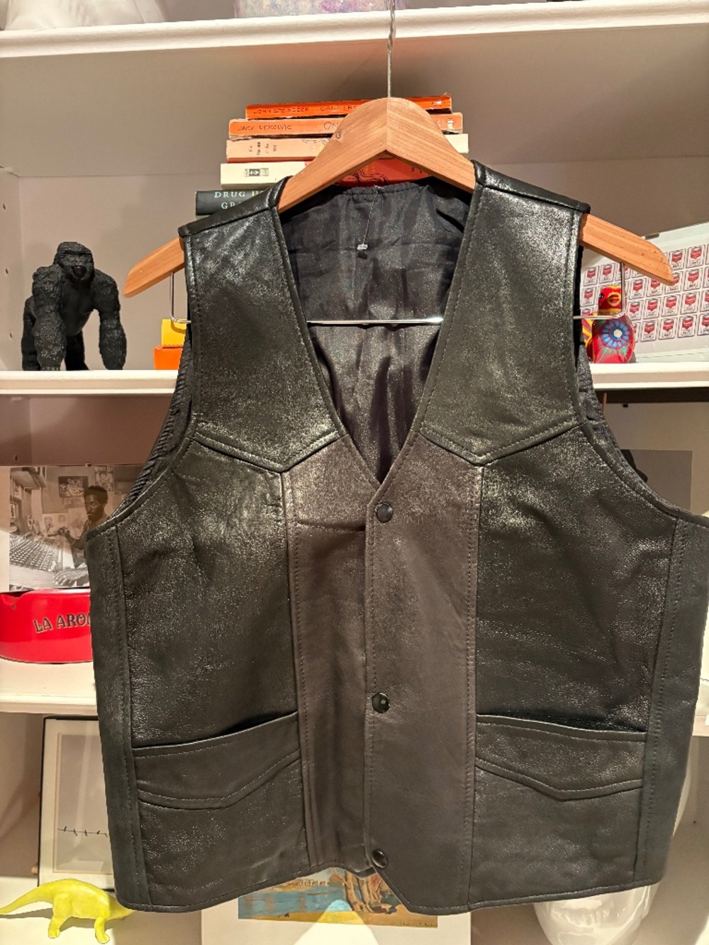 Black leather vest